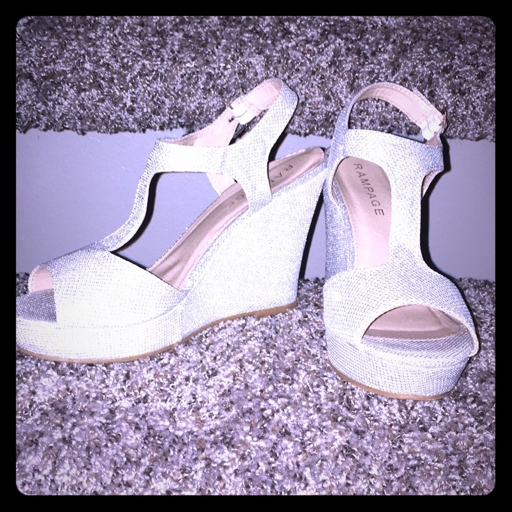 Silver glitter wedge heels